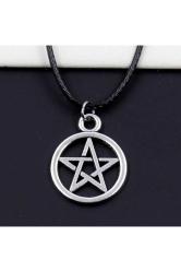 Pentagram Yıldızı Kadın Erkek Davut Yıldız Supernatural Metal Kolye Deri Kayış