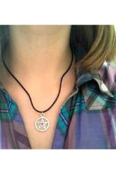 Pentagram Yıldızı Kadın Erkek Davut Yıldız Supernatural Metal Kolye Deri Kayış