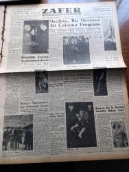 Zafer Gazetesi - 10 Kasım 1959 - Atatürk Seni Sevmek Her Türk Vatanseverinin Borcudur Celal Bayar - Ölümsüz Atatürk - Anıtkabir'den Hitap - Bugünkü Atatürk'ü Anma Programı - Atatürk Toprağa Verilirken - Büyük Kumar Yazan Thomas Costain Yazı Dizisi - Fatin Rüştü Zorlu Bu Sabah Roma'ya Gidiyor - İlkokul Öğretmenleri İçin Müfettişlik Kursu - Gümrük Binasının Temeli Atıldı - Mısır Ve Sudan Nil Sularını Paylaştılar - Atatürk'ün Gençliği - Kalbe Gelen Mermi - 1881 1938 Atatürk Kronolojisi - Carmen Operası - Üniversitelerarası Tiyatro Festivali - Futbol Federasyonu Fenerbahçe Galatasaray Beşiktaş Yöneticileri İle Toplandı - Japon Milli Serbest Güreş Takımı Şehrimizde