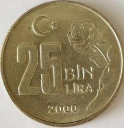 Türkiye Cumhuriyet 2000 Yılı 25 Bin Lira Tura'ya Göre Ters 6647