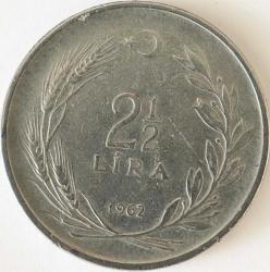 Türkiye Cumhuriyet 1962 Yılı 2.5 Lira Tura'ya Göre Ters 6649