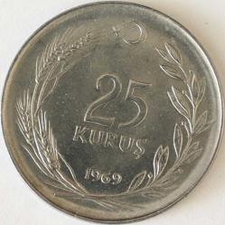 Türkiye Cumhuriyet 1969 Yılı 25 Kuruş Tura'ya Göre Düz 6653