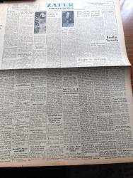 Zafer Gazetesi - 24 Ekim 1954 - Winston Churchill'in Adnan Menderes'e Telgrafı - Bremer Nachrichten Alman Gazetesinin Neşriyatı Türkiye Bugünkü Durumu İle Alman Sermaye Ve Kredisi İçin Arzulanacak Memlekettir - İran'da Vatana İhanet Suçundan İdman Edilen 9 Subay - Birleşmiş Milletler Dokuz Yaşına Girdi - Celal Bayar Nebrasca Heyetine Dün Bir Ziyafet Verdi - 29 Ekim Cuma Zafer Gazetesinin Fevkalade Sayısında Refik Halid Karay'ın Ayın Ondördü - Romeo Jüliet 1954 İtalyan Bombası Gina - Orhan Seyfi Orhon Köşe Yazısı - Giyotinde Can Vereceğini Bilen Bir Adam Yazı Dizisi - Orhan Seyfi Orhon Köşe Yazısı - Ahmet Muhip Dranas'a Atfedilen Beyanat Uydurmadır - Mr. Charles Weitz'in Rotary Kulüpte Yaptığı Konuşma - Fransız Dilberi Claudine Bleuse - İkiz Dünya Başka Alemlerde Bir Macera Çizgi Roman - Girgin Vik'in Harikulade Maceraları Haydutlar Peşinde Çizgi Roman - Türkiye Atletizm Birincilik Yarışmaları Ankara'da - Fenerbahçeli Halil Zıraman - At Yarışları - Marilyn Monroe İle Joe Di Maggio
