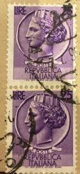 İtalya Pulu - Italy Stamp - Mektup Zarfından Kesilmiş  / Postadan Geçmiş İkili Pul Filateli - Damgalı - İTALYAN PULU, 25 PARA - YABANCI PULLAR