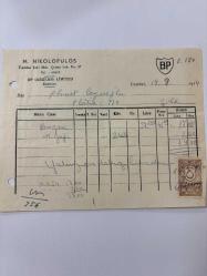 OTOMOBİL BENZİN, MOTOR YAĞI FATURASI - 18 EYLÜL 1954 - M.NİKOLOPULOS - BP (AEGEAN) LİMİTED - ŞİLE, İSTANBUL - AHMET ÇAYIROĞLU - ISLAK İMZALI, KAŞELİ DAMGA PULU - 13 x 17 cm EBATLI ORİJİNAL FATURA
