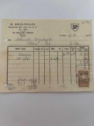 OTOMOBİL BENZİN, MOTOR YAĞI FATURASI - 2 EYLÜL 1954 - M.NİKOLOPULOS - BP (AEGEAN) LİMİTED - ŞİLE, İSTANBUL - AHMET ÇAYIROĞLU - ISLAK İMZALI, KAŞELİ DAMGA PULU - 13 x 17 cm EBATLI ORİJİNAL FATURA