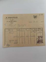 OTOMOBİL BENZİN FATURASI - 30 EYLÜL 1953 - M.NİKOLOPULOS - BP (AEGEAN) LİMİTED - ŞİLE, İSTANBUL - AHMET ÇAYIROĞLU - ISLAK İMZALI, KAŞELİ DAMGA PULU - 13 x 17 cm EBATLI ORİJİNAL FATURA