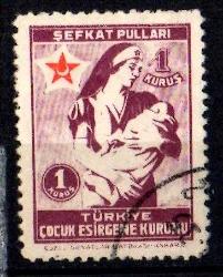 Türkiye Çocuk Esirgeme Kurumu Şevkat Pulu 1 Kuruş 1945-1946 (ws0344)