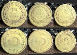 Türkiye 1949/51 ve 1956 Yılları 5/10/25 Kuruş Set - ÇT - ÇÇT