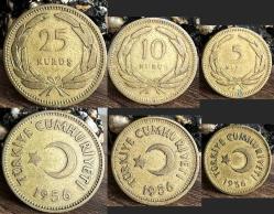 Türkiye 1956 Yılları 5/10/25 Kuruş Set - ÇT - ÇÇT