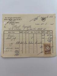 Efemera - OTOMOBİL BENZİN, MOTOR YAĞI FATURASI - 27 TEMMUZ 1955 - M.NİKOLOPULOS - BP (AEGEAN) LİMİTED - ŞİLE, İSTANBUL - AHMET ÇAYIROĞLU - ISLAK İMZALI, KAŞELİ DAMGA PULU - 13 x 17 cm EBATLI ORİJİNAL FATURA - kitantik - kitaLog