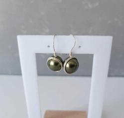 Vintage El yapımı Gümüş Kaplama İmitasyon Yeşil İnci Küpeler ve Kolye Takım