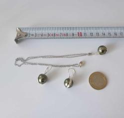 Vintage El yapımı Gümüş Kaplama İmitasyon Yeşil İnci Küpeler ve Kolye Takım