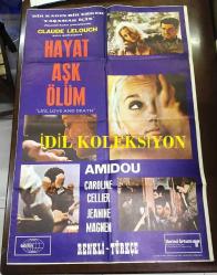 HAYAT AŞK ÖLÜM, ORİJİNAL SİNEMA AFİŞİ - La vie, l'amour, la mort, 1969, FİLM AFİŞİ / POSTERİ - BÜYÜK BOY - ORİJİNAL - 100 X 67 cm EBADINDA - Original Turkish Big Size Movie Poster - Claude Lelouch, 	Amidou, Caroline Cellier, Janine Magnan, Marcel Bozzuffi, Pierre Zimmer, Catherine Samie, Lisette Bersy, Albert Naud, Jean-Pierre Sloan