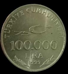 Cumhuriyetin 75 yılı hatıra 1999 100 Bin Lira