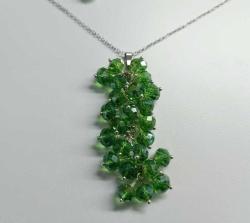 Vintage El Yapımı Gümüş Kaplama  Yeşil Çek Kristali  Salkım Küpeler ve Kolye Takım