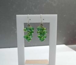 Vintage El Yapımı Gümüş Kaplama  Yeşil Çek Kristali  Salkım Küpeler ve Kolye Takım