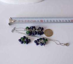 Vintage El Yapımı Gümüş Kaplama  Yeşil ve Mor Jade Yeşim Taşlı  Salkım Küpeler ve Kolye Takım