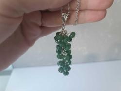 Vintage El Yapımı Gümüş Kaplama  Yeşil Jade Yeşim Taşlı  Salkım Küpeler ve Kolye Takım