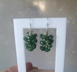 Vintage El Yapımı Gümüş Kaplama  Yeşil Jade Yeşim Taşlı  Salkım Küpeler ve Kolye Takım