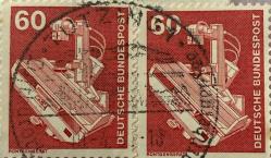 Almanya Pulu -  Germany Stamp - Mektup Zarfından Kesilmiş  / Postadan Geçmiş İkili Pul Filateli - Damgalı - RONTGENGERAT, 60 PARA - YABANCI PULLAR