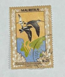 Mauritius Pulu - Mauritius Stamp - Mektup Zarfından Kesilmiş  / Postadan Geçmiş Pul Filateli - Damgalı - MİGRATORY BİRDS, 25 PARA - YABANCI PULLAR