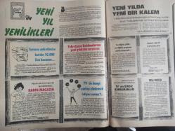TV'de 7 Gün Haftalık Aktüalite Sinema Tiyatro Müzik ve Magazin Dergisi - 3 Ocak 1977 - Sayı:1 - Özel Sayı - Cihangir Göker - Televizyon yıldızlarının evinde - Yeni Yıl Yenilikleri - Cenk Koray - Hafta Başı - Yeni yılın ilk baykotu spikerlerden - Şengül KAraca - Erkan OYal - Tuna Huş - Can Akbel - Ülkü Kuranel - Mesut Mertcan - Tijen Par yine kaynanalarda - 1977'de neler olacak bakalım - Giray Elmalı - Reşat Nuri - Peyami Sefa - Halide Edip - Hüseyin Rahmi - Yakup Kadri - Haldun Taner - Hikmet Feridun Es - Oldu da Bitti Maşallah - Cevat Kurtuluş'tan bir gülen şarkı - Güneş Tecelli - Esmeray'ın İşi Şansa Kaldı - Zafer Cilasun ve 37 yıllık hayatı - Mücap Ofluoğlu - Nisa Serezli - Tv Yıldızları Takvimi 1977 - Cemile Kutgün - Columbo - Nuriye Kantar - Can Akbel - Elizabeth Montgomery - Erkan OYal - Angie Dickinson - Rock Hudson - Halit Kıvanç - Erkan Oyal'ın bıyıkları neden olay oldu - 1976'nın yüz karaları - Cemile Kutgün - Erol Evgin - Füsun Önal - Tansu Polatkan Posterli Tam Takım Dergi