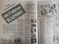 TV'de 7 Gün Haftalık Aktüalite Sinema Tiyatro Müzik ve Magazin Dergisi - 3 Ocak 1977 - Sayı:1 - Özel Sayı - Cihangir Göker - Televizyon yıldızlarının evinde - Yeni Yıl Yenilikleri - Cenk Koray - Hafta Başı - Yeni yılın ilk baykotu spikerlerden - Şengül KAraca - Erkan OYal - Tuna Huş - Can Akbel - Ülkü Kuranel - Mesut Mertcan - Tijen Par yine kaynanalarda - 1977'de neler olacak bakalım - Giray Elmalı - Reşat Nuri - Peyami Sefa - Halide Edip - Hüseyin Rahmi - Yakup Kadri - Haldun Taner - Hikmet Feridun Es - Oldu da Bitti Maşallah - Cevat Kurtuluş'tan bir gülen şarkı - Güneş Tecelli - Esmeray'ın İşi Şansa Kaldı - Zafer Cilasun ve 37 yıllık hayatı - Mücap Ofluoğlu - Nisa Serezli - Tv Yıldızları Takvimi 1977 - Cemile Kutgün - Columbo - Nuriye Kantar - Can Akbel - Elizabeth Montgomery - Erkan OYal - Angie Dickinson - Rock Hudson - Halit Kıvanç - Erkan Oyal'ın bıyıkları neden olay oldu - 1976'nın yüz karaları - Cemile Kutgün - Erol Evgin - Füsun Önal - Tansu Polatkan Posterli Tam Takım Dergi