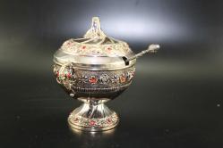 MUHTEŞEM GÜMÜŞ KAPLAMA  ŞEKERLİK FULL İŞLEME DETAYLAR RESIMLERDE  (ANTİK KOLİ 16