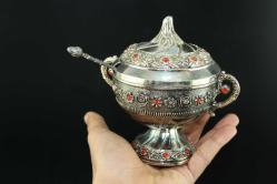 MUHTEŞEM GÜMÜŞ KAPLAMA  ŞEKERLİK FULL İŞLEME DETAYLAR RESIMLERDE  (ANTİK KOLİ 16