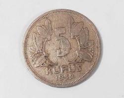 T.C. 1939 Yılı 5 Kuruş..