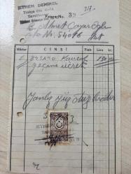 OTOMOBİL KAUÇUK GEÇME FATURASI - 30 EYLÜL 1953 - ETHEM DEMİREL - TRAKYA OTO LASTİK TAMİRHANESİ - SİRKECİ, İSTANBUL - AHMET ÇAYIROĞLU - ISLAK İMZALI, KAŞELİ DAMGA PULU - 14 x 21 cm EBATLI ORİJİNAL FATURA