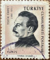 Mektup Zarfından Kesilmiş / Postadan Geçmiş Pul Filateli - Damgalı - TEVFİK FİKRET, 10 KURUŞ - Türkiye Cumhuriyeti