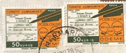 Mektup Zarfından Kesilmiş / Postadan Geçmiş İkili Pul Filateli - Marmaris Damgalı - POSTA ÇEKLERİ, 50 KURUŞ - Türkiye Cumhuriyeti