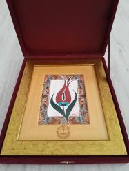 Yargıtay Ahşap Çerçeveli Kadife Kutulu Elişi Ebru Sanatı Çini Duvar Tablosu Porselen