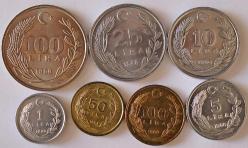 Türkiye Cumhuriyeti  1988 Yılı 1/5/10/25/50/100/100 Lira Set   (0177)