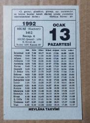 Efemera - 13 ocak 1992 Takvim Yaprağı - kitantik - kitaLog