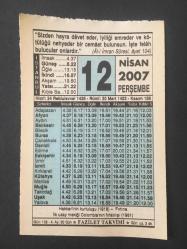 Efemera - 12 NİSAN 2007 -TAKVİM YAPRAĞI-DOĞUM GÜNÜ HEDİYESİ-FAZİLET TAKVİMİ,HAKKARİNİN KURTULUŞU 1918,İLK UZAY MEKİĞİ COLOMBİA NIN FIRLATILIŞI 1981,UĞURSUZ SAAT - kitantik - kitaLog