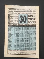 30 NİSAN 2007 -TAKVİM YAPRAĞI-DOĞUM GÜNÜ HEDİYESİ-FAZİLET TAKVİMİ,HİTLERİN ÖLÜMÜ 1945,GAZNELİ MAHMUD UN VEFATI 1030,MUŞ UN KURTULUŞU 1917,DİLİN NİMET VE AFETLERİ
