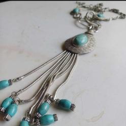 Uzun Firuze Kolye,püsküllü