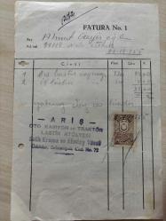 OTOMOBİL LASTİK TAMİRAT FATURASI - 26 ARALIK 1955 - ARİŞ - OTO KAMYON VE TRAKTÖR LASTİK ATOLYESİ - SALİH ERSUNA VE ALİMKAY YÜNELİ - ÜSKÜDAR, İSTANBUL- AHMET ÇAYIROĞLU - ISLAK İMZALI, KAŞELİ DAMGA PULU - 13 x 21 cm EBATLI ORİJİNAL FATURA