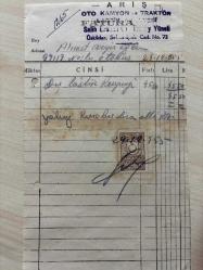 OTOMOBİL LASTİK TAMİRAT FATURASI - 24 ARALIK 1955 - ARİŞ - OTO KAMYON VE TRAKTÖR LASTİK ATOLYESİ - SALİH ERSUNA VE ALİMKAY YÜNELİ - ÜSKÜDAR, İSTANBUL- AHMET ÇAYIROĞLU - ISLAK İMZALI, KAŞELİ DAMGA PULU - 13 x 21 cm EBATLI ORİJİNAL FATURA