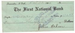 AMERİKAN  THE FIRST NATIONAL BANK NORTH DAKOTA FESSENDEN 1913 JOHN SCHEER