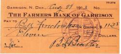 AMERİKAN  THE FARMERS BANK PF GARRISON NORTH DAKOTA 1913 CIRO FIRST STATE BANK