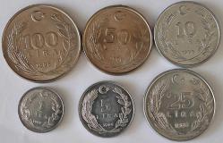 Türkiye Cumhuriyeti 1986 Yılı  - 1, 5, 10, 25, 50 100 lira Tam Takım   6752