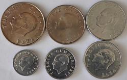Türkiye Cumhuriyeti 1986 Yılı  - 1, 5, 10, 25, 50 100 lira Tam Takım   6752