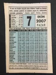 Efemera - 7 EKİM 2007 -TAKVİM YAPRAĞI-DOĞUM GÜNÜ HEDİYESİ-FAZİLET TAKVİMİ,İNEBAHTI DENİZ SAVAŞI VE DONANMAMIZIN YAKILMASI 1571,AMERİKAN VE İNGİLİZ KUVVETLERİNİN AFGANİSTANA GİRMESİ 2001,KADİR GECESİNDE NE YAPILIR,NAMAZ KILANLARA İFTAR - kitantik - kitaLog