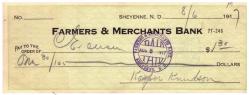 AMERİKAN FARMERS and MERCHANTS STATE BANK NORTH DAKOTA 1917 JONSON İMZALI