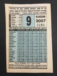 9 KASIM 2007 -TAKVİM YAPRAĞI-DOĞUM GÜNÜ HEDİYESİ-FAZİLET TAKVİMİ,ERZURUM MÜDAFASI,1877,KASIM FIRTINALARI,BABAESKİ VE PEHLİVANKÖY ÜN KURTULUŞU 1922,ÇİĞ DÜŞME MEVSİMİ,İLK CENAZE NAMAZI,ZİLKADE AYI İCTİMA I RU YET VE BAŞLANGICI