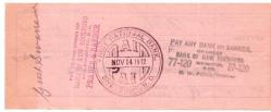 AMERİKAN FARMERS/MERCHANTS BANK NORTH DAKOTA 1912 LINDBERG SIGNATURE